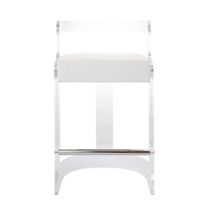 Worlds Away Malone Clear Barrel Back Counter Stool with Nickel Accents – White