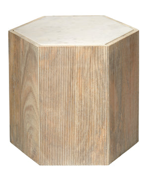 Large Argan Hexagon Table in Natural Wood & White Marble