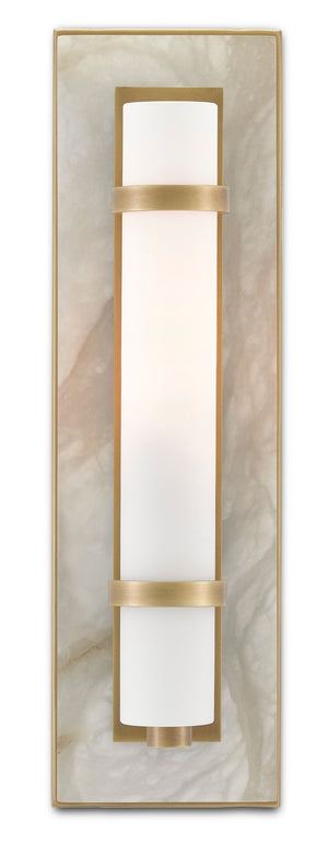 Currey and Company Bruneau Brass Wall Sconce - Natural Alabaster/Antique Brass/Opaque/White
