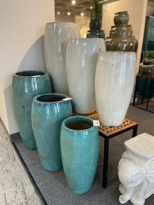 Extra Tall Teal Ceramic Cylinder Planter