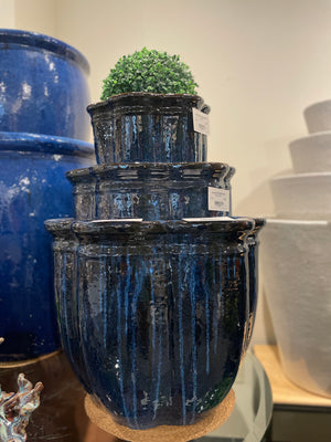 Scalloped Blue Ceramic Planter - Large