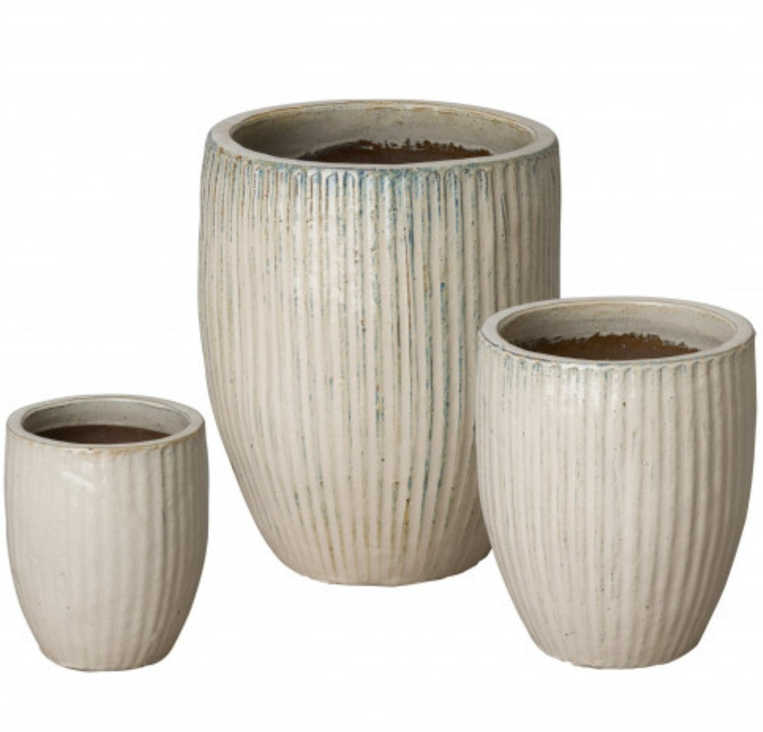 Round Planters with a Distressed White Glaze (set of 3)
