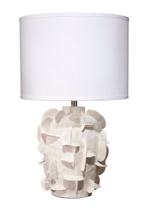 Helios Table Lamp in White Ceramic w/ White Linen Drum Shade