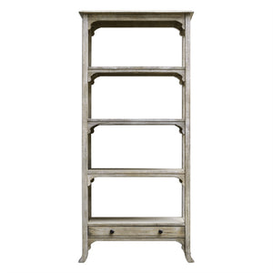 Furniture - Aged White Mango Wood Etagere With Brass Hardware