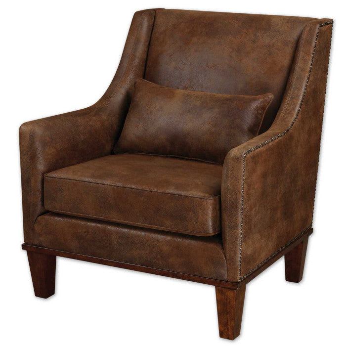 Furniture - Brown Faux Leather Nailhead Armchair