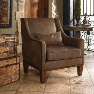 Furniture - Brown Faux Leather Nailhead Armchair