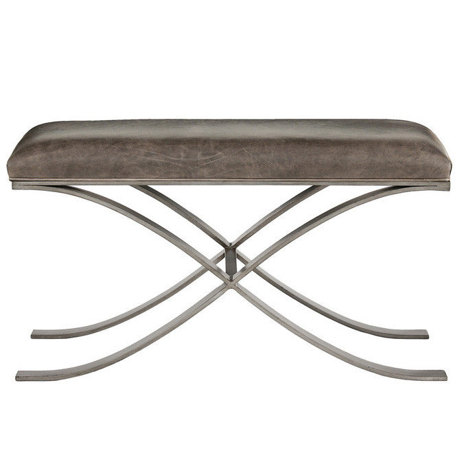 Furniture - Clyde X Frame Bench - Silver & Charcoal Grey Leather (See More Finish & Fabric Options)