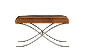 Furniture - Clyde X Frame Bench - Silver & Charcoal Grey Leather (See More Finish & Fabric Options)