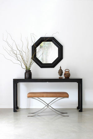 Furniture - Clyde X Frame Bench - Silver & Charcoal Grey Leather (See More Finish & Fabric Options)