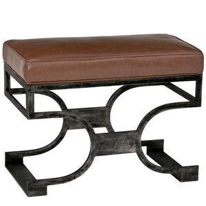 Furniture - Domingo Scrolled Leather Bench - Black Iron & Chocolate Brown (See More Finish & Fabric Options)