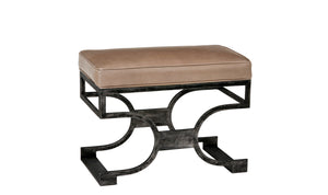 Furniture - Domingo Scrolled Leather Bench - Black Iron & Chocolate Brown (See More Finish & Fabric Options)