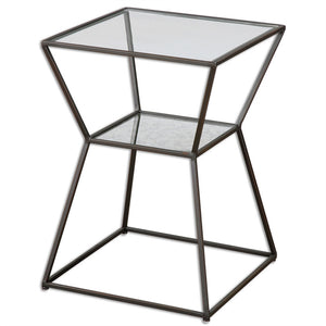 Furniture - Iron & Glass Side Table With Shelf — Black