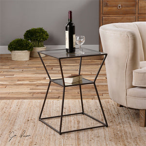 Furniture - Iron & Glass Side Table With Shelf — Black