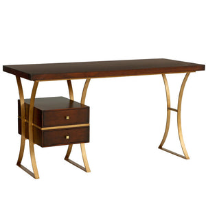 Furniture - Logan Two Drawer Modern Desk - Chestnut & Gold (28 Finish & 3 Base Options)