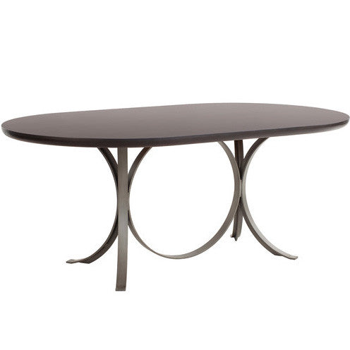 Furniture - Manhattan Modern Oval Dining Table - Cocoa Brown & Silver (28 Finish & 3 Base Options)