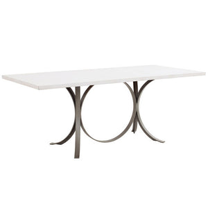 Furniture - Manhattan Modern Rectangle Dining Table - Raw White Cotton & Silver (28 Finish & 3 Base Options)