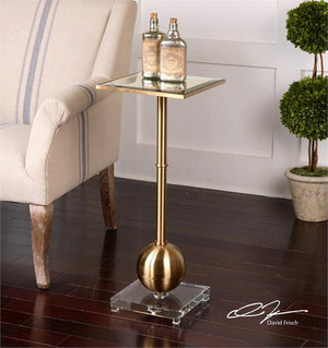 Furniture - Mirror Top Accent Table -Brass
