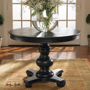 Furniture - Satin Finish Pine Pedestal Dining Table — Black