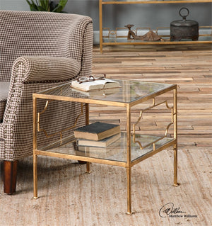 Furniture - Small Glam Gold Leaf & Glass Table