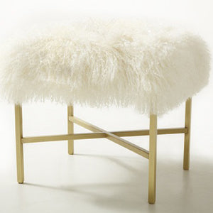 Furniture - Tibetan Lamb & Gold Bench - Cream