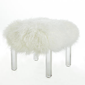 Furniture - Tibetan Lamb & Lucite Bench Ottoman - Cream