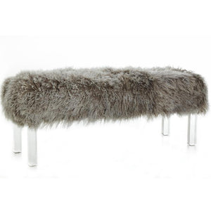 Furniture - Tibetan Lamb & Lucite Bench - Taupe