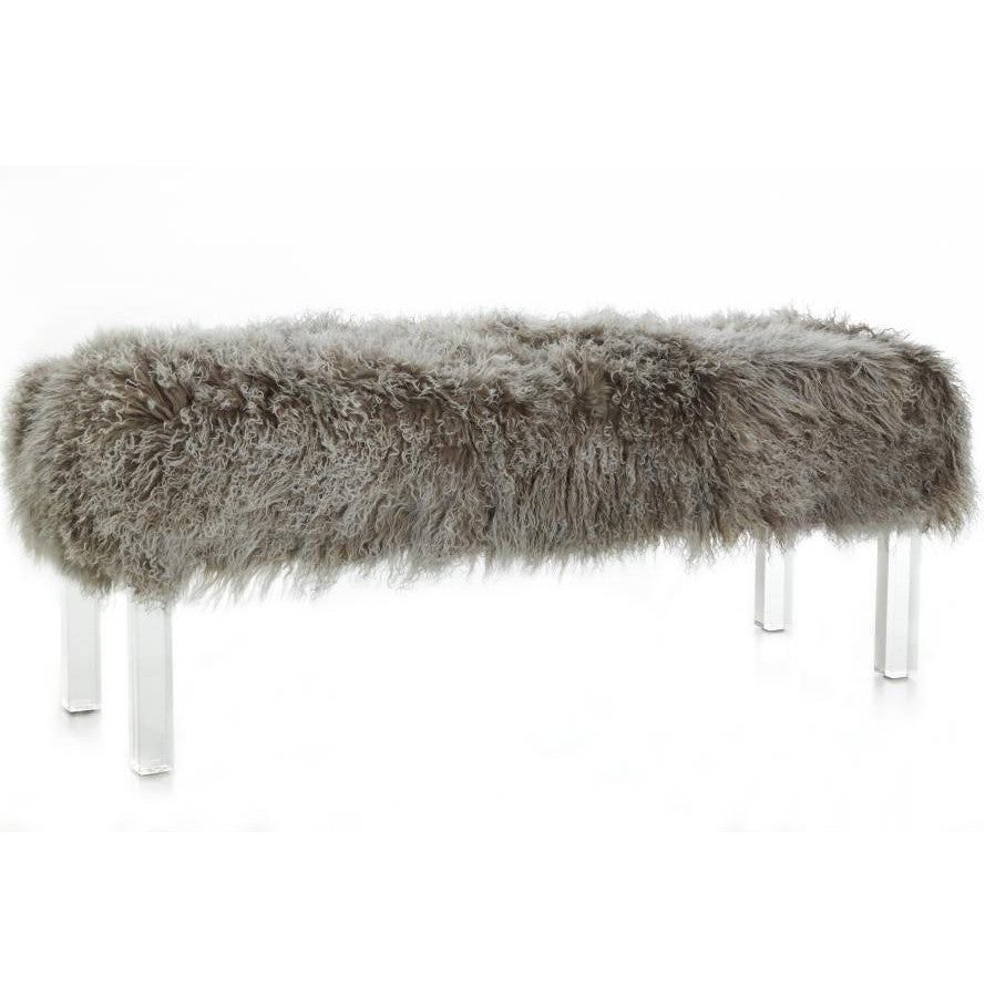 Furniture - Tibetan Lamb & Lucite Bench - Taupe