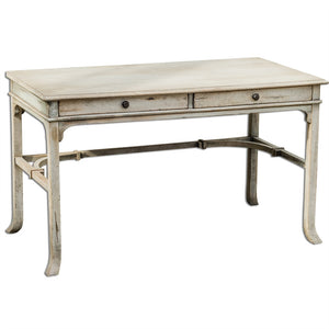 Furniture - White Mango Wood Writing Desk With Brass Details