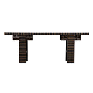 Nabu Console, Hand Rubbed Black with Light Brown Trim