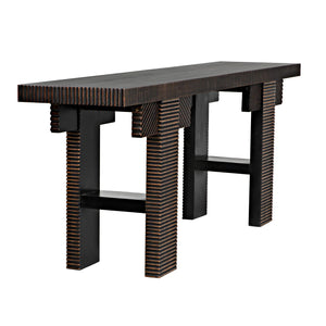 Nabu Console, Hand Rubbed Black with Light Brown Trim