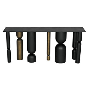 Figaro Console, Black Metal and Aged Brass Finish