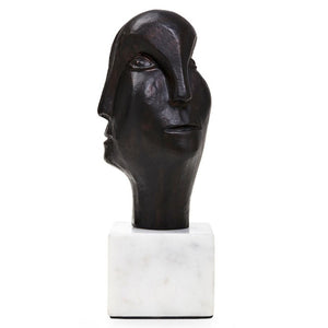 Bronze Head Sculpture on White Marble Base | Gemma Collection | Villa & House