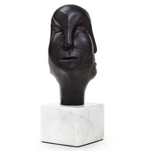 Bronze Head Sculpture on White Marble Base | Gemma Collection | Villa & House
