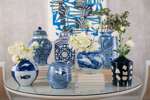 Square Porcelain Temple Jar with Lid – Blue & White | Jasper Collection | Villa & House