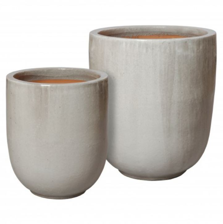 Set of 2 Round Pots with a Gray Glaze