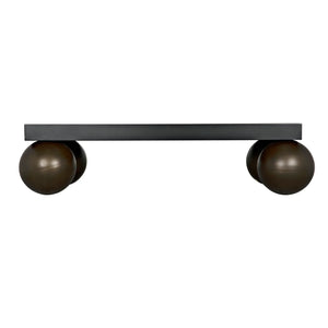 Cosmo Coffee Table, Black Metal with Aged Brass Finish Legs