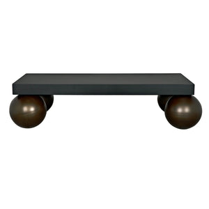 Cosmo Coffee Table, Black Metal with Aged Brass Finish Legs