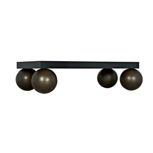 Cosmo Coffee Table, Black Metal with Aged Brass Finish Legs