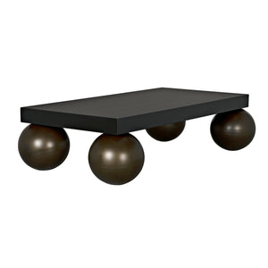 Cosmo Coffee Table, Black Metal with Aged Brass Finish Legs