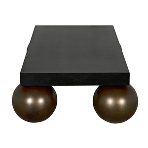 Cosmo Coffee Table, Black Metal with Aged Brass Finish Legs