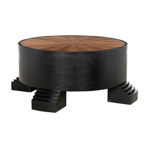 Tambour Coffee Table, Hand Rubbed Black with Veneer Top