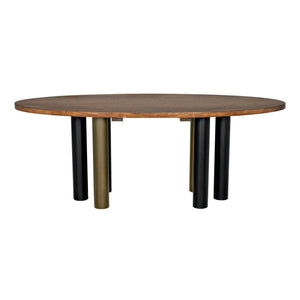 Journal Oval Dining Table, Dark Walnut with Black Steel Base