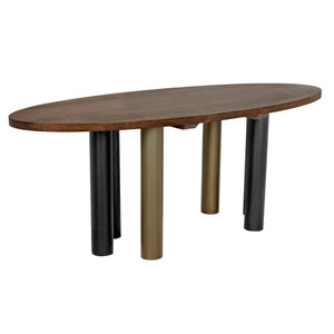 Journal Oval Dining Table, Dark Walnut with Black Steel Base