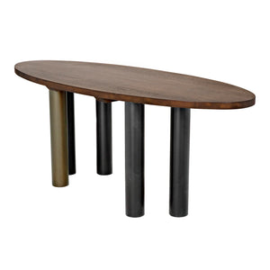 Journal Oval Dining Table, Dark Walnut with Black Steel Base