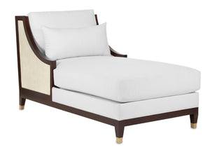 Evie Muslin Chaise - Ivory/Dark Walnut/Antique Brass