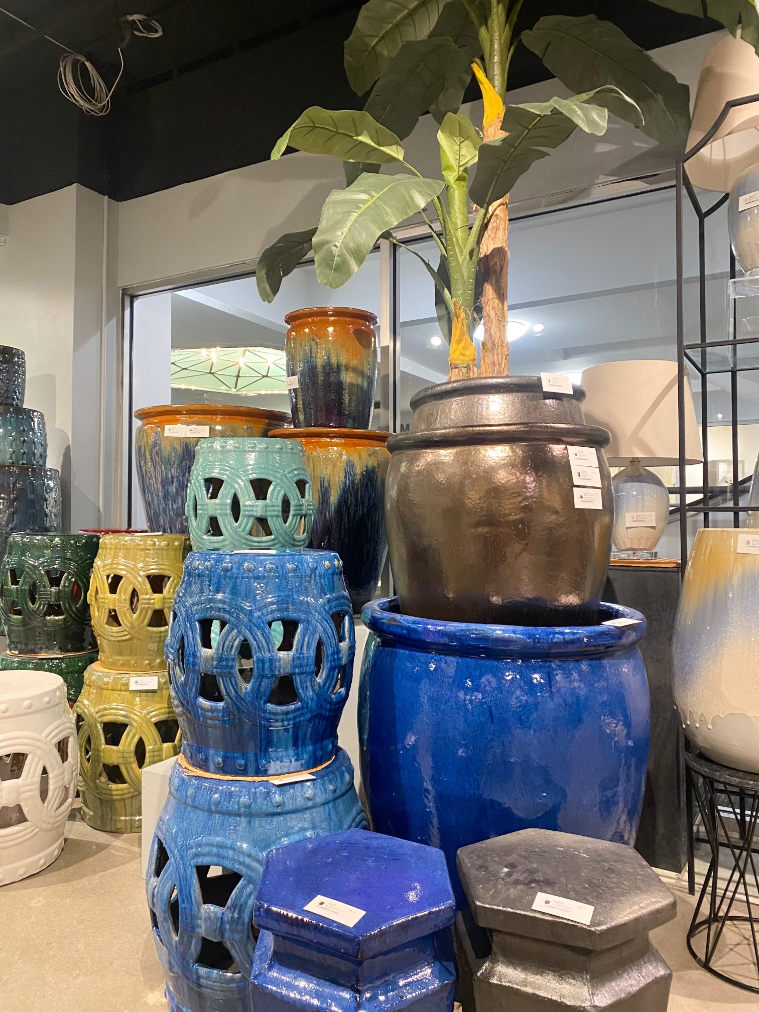 Blue ceramic stool deals