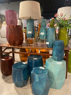 Large Faceted Garden Stool - Teal