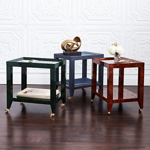 Lacquered Grasscloth Tea Table with Casters - Navy Blue | Isadora Collection | Villa & House