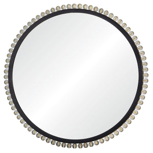 Acrylic & Black Nickel and Brass Nailheads Round Mirror