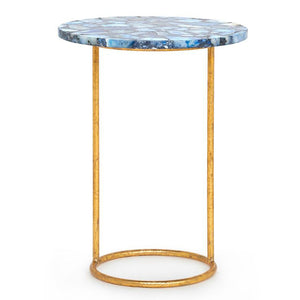 Gold Leaf Round Side Table with Agate Top – Blue | Jenay Collection | Villa & House